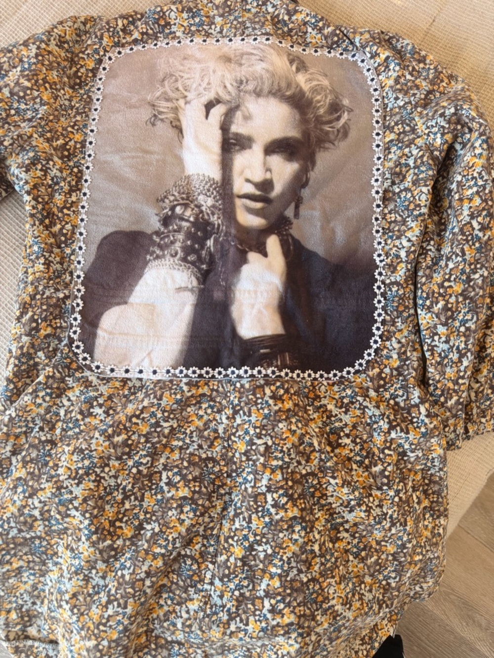 Custom Quilted Jacket in Brown, Blue, Yellow with Gucci LV and Madonna 0092 - Picture 2 of 7